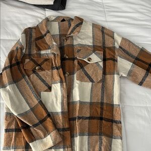 Plaid Brown and White Women Shacket